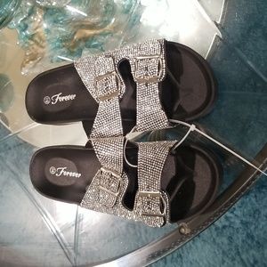 Black and silver bling slippers